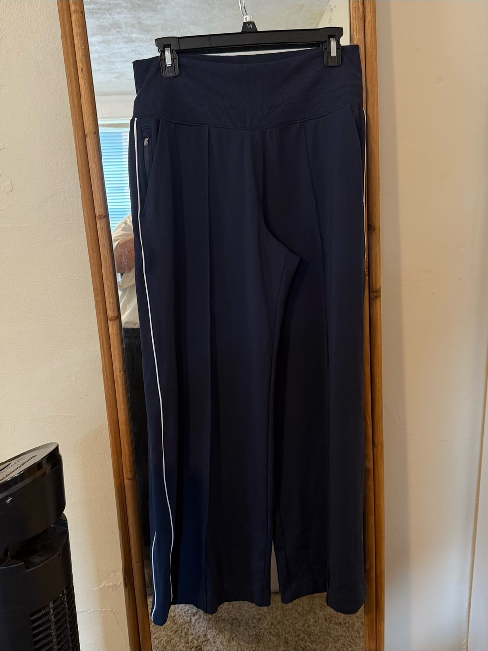 Athleta navy white piping wide leg pants